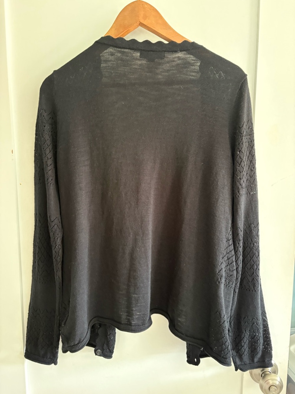 Frye Black Pointelle Cardigan Button Front Cotton Size Medium - Picture 4 of 8
